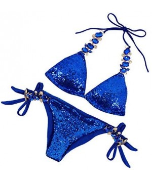 Women Sequin Sexy Swimwear Shining Rhinestone Crystal Bikini Set Push Up Padded Bra Beach Suit - Royal Blue - CP18OR8ZWR6 $16...