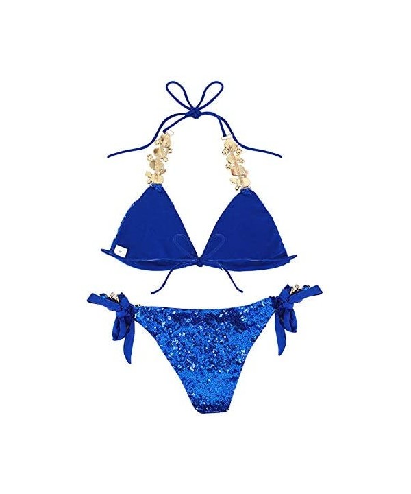 Women Sequin Sexy Swimwear Shining Rhinestone Crystal Bikini Set Push Up Padded Bra Beach Suit - Royal Blue - CP18OR8ZWR6 $16...