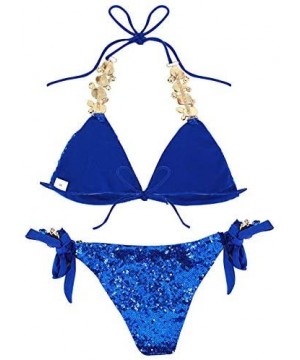 Women Sequin Sexy Swimwear Shining Rhinestone Crystal Bikini Set Push Up Padded Bra Beach Suit - Royal Blue - CP18OR8ZWR6 $16...