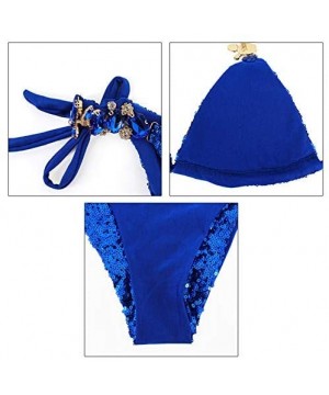 Women Sequin Sexy Swimwear Shining Rhinestone Crystal Bikini Set Push Up Padded Bra Beach Suit - Royal Blue - CP18OR8ZWR6 $16...