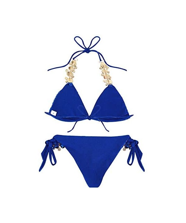 Women Sequin Sexy Swimwear Shining Rhinestone Crystal Bikini Set Push Up Padded Bra Beach Suit - Royal Blue - CP18OR8ZWR6 $16...