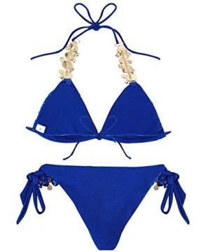 Women Sequin Sexy Swimwear Shining Rhinestone Crystal Bikini Set Push Up Padded Bra Beach Suit - Royal Blue - CP18OR8ZWR6 $16...