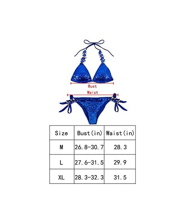 Women Sequin Sexy Swimwear Shining Rhinestone Crystal Bikini Set Push Up Padded Bra Beach Suit - Royal Blue - CP18OR8ZWR6 $16...