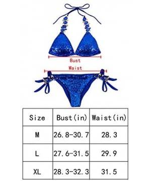 Women Sequin Sexy Swimwear Shining Rhinestone Crystal Bikini Set Push Up Padded Bra Beach Suit - Royal Blue - CP18OR8ZWR6 $16...