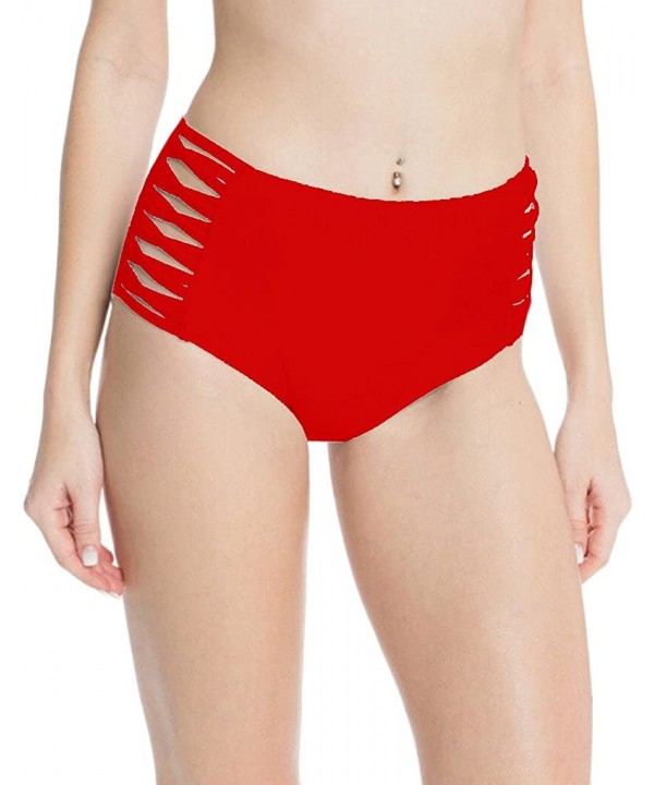 Women's Bikini Retro High Waisted Strappy Brief Hipster Bottom Multicolor - Red - CV189Y9HE6H $17.50-Bottoms