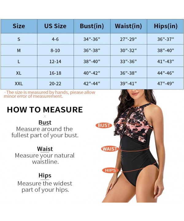 One Piece Bathing Suits for Women Swimsuits Tummy Control Ruched Sexy Slimming Swimwear Monokini High Neck Mesh - Pink Flower...