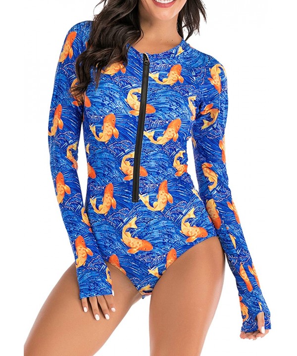 Women's Rashguard Long Sleeve Zip Swimsuit Print Surfing one Piece Swimwear - G1 - CN189X7QZOS $40.06-One-Pieces