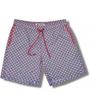 Men's Swim Trunks with Mesh Lining - Swimsuit & Swimshorts - Quick Dry Swimming Bathing Suit with Pockets - Geometic Red/Grey...