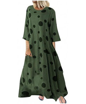 Boho Dresses for Women Plus Size-Vintage Dot Print Maxi Dress Bohemian Long Dress Long Sleeve Dresses - Green - CN18WDCHKWO $...