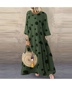 Boho Dresses for Women Plus Size-Vintage Dot Print Maxi Dress Bohemian Long Dress Long Sleeve Dresses - Green - CN18WDCHKWO $...