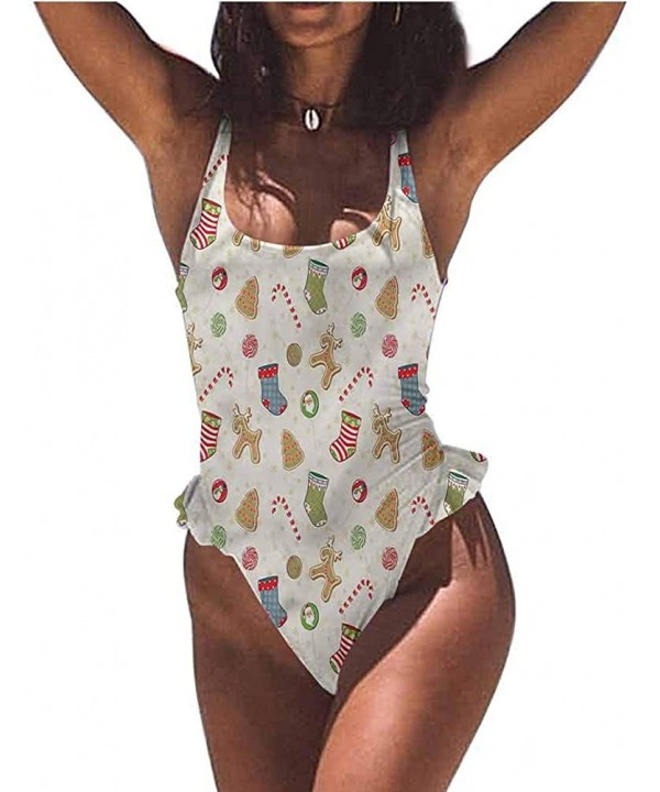 One Piece Swimwear Christmas- Traditional Holiday- Trendy- Sexy - Multi 03-one-piece Swimsuit - CA19E6YYIA9 $25.96-Bottoms