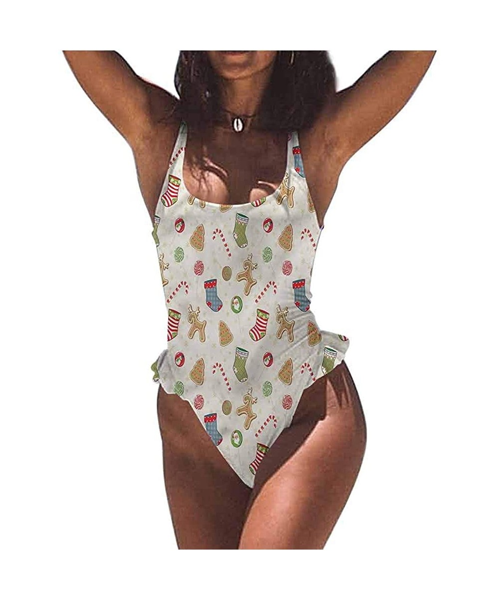 One Piece Swimwear Christmas- Traditional Holiday- Trendy- Sexy - Multi 03-one-piece Swimsuit - CA19E6YYIA9 $25.96-Bottoms