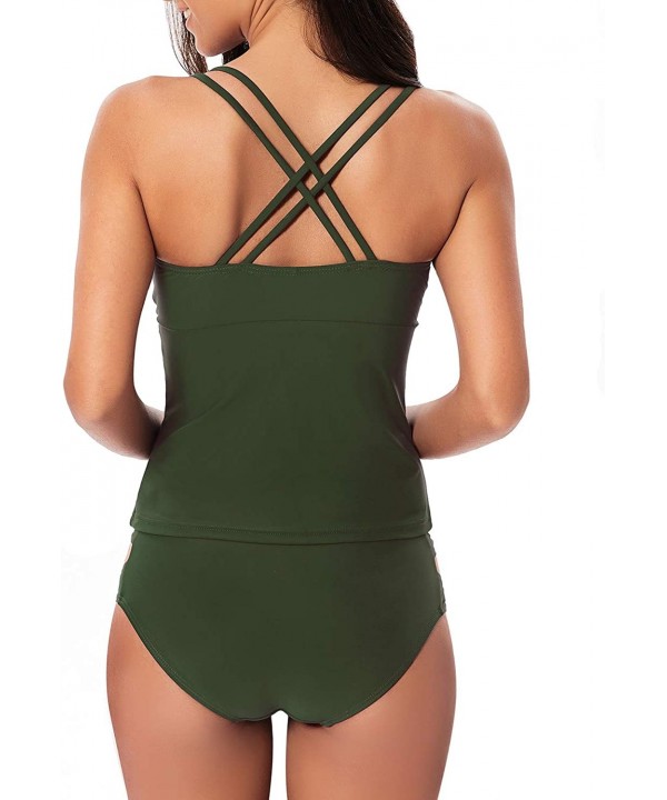 Women's Two Piece V-Neck Criss Cross Tankini Swimsuit Vintage Cutout Bathing Suits - Green - C41960DEQHS $32.32-Tankinis