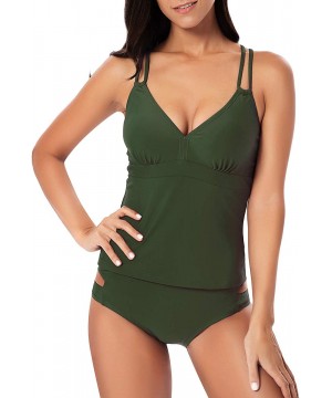 Women's Two Piece V-Neck Criss Cross Tankini Swimsuit Vintage Cutout Bathing Suits - Green - C41960DEQHS $32.32-Tankinis