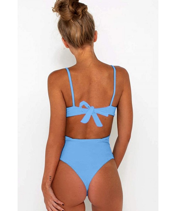 Women's Sexy Criss Cross High Waisted Cut Out One Piece Monokini Swimsuit - Blue - CF18NLRY6DZ $24.04-One-Pieces