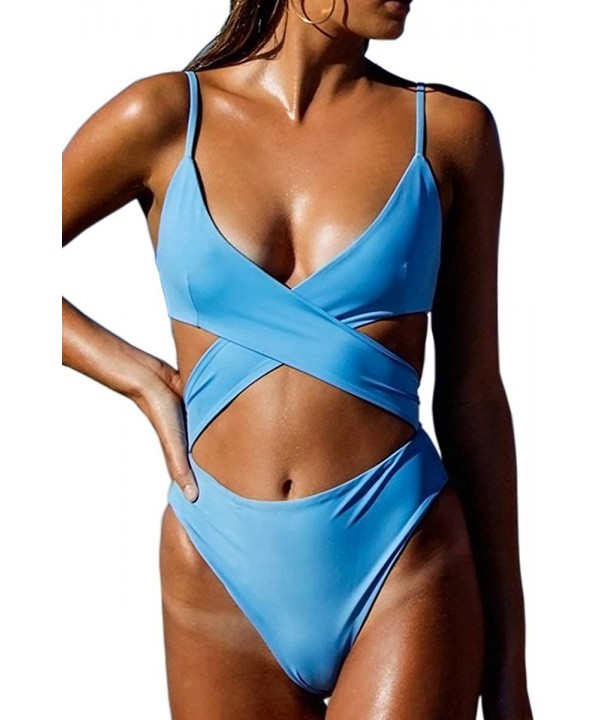 Women's Sexy Criss Cross High Waisted Cut Out One Piece Monokini Swimsuit - Blue - CF18NLRY6DZ $24.04-One-Pieces