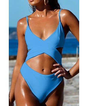 Women's Sexy Criss Cross High Waisted Cut Out One Piece Monokini Swimsuit - Blue - CF18NLRY6DZ $24.04-One-Pieces