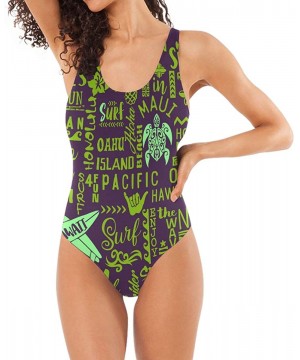 Womens 2019 Pop Art Style One Piece Monokini Swimsuit Sexy Backless Retro Bathing Suit - Classic Surfing Hawaiian Island - CD...