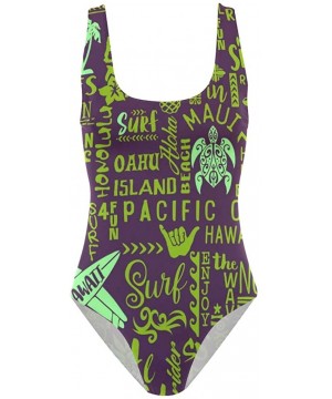 Womens 2019 Pop Art Style One Piece Monokini Swimsuit Sexy Backless Retro Bathing Suit - Classic Surfing Hawaiian Island - CD...