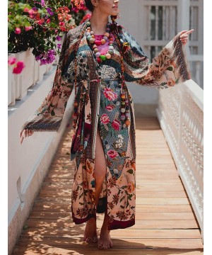 Women Sexy Print Open Front Kimono Cardigan Loose Beach Cover Up Dress - Print 4 - CQ18LZKZ5GX $18.00-Cover-Ups