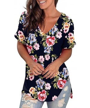 Womens Summer Short Sleeve T Shirts V Neck Tunic Roll Up Tops Cute Tees Loose Fitted Henley Workout Shirts Black 2 - CE18TT4T...