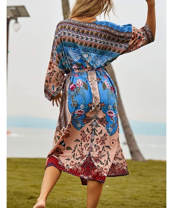 Women Sexy Print Open Front Kimono Cardigan Loose Beach Cover Up Dress - Print 4 - CQ18LZKZ5GX $18.00-Cover-Ups