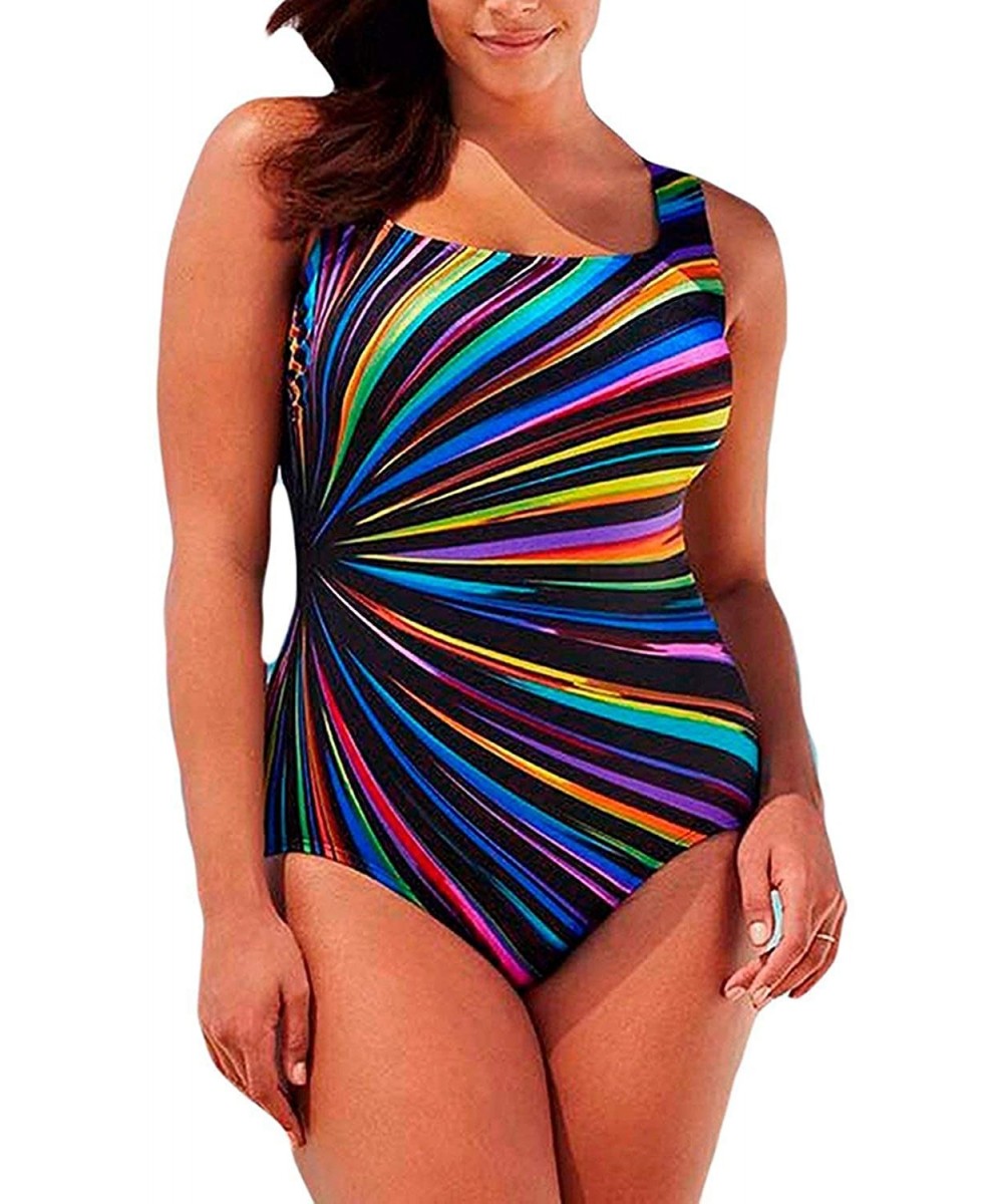 Womens Tribal Printed Plus Size One Piece Swimsuits Bandeau Slimming Control Athletic Bathing Suit - B Rainbow - CG18NLGKGTT ...