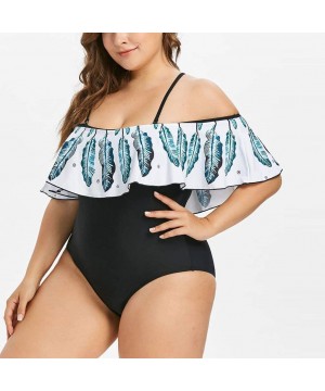 Teen Girls Floral Printed One Piece Monokini Bathing Suits V Neck Ruffles Bikini Set Swimwear - Blue 01 - CC199CD2QM2 $18.20-...