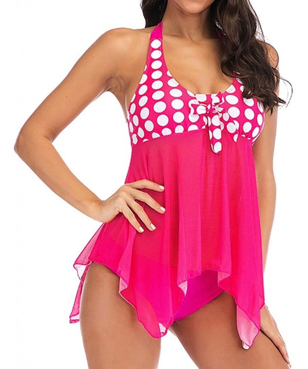 Trendy Swimsuit Womens Tankini Sets with Ladies Dot Print Bikini Set Swimwear - Pink - CZ18RHOHNRH $15.92-Sets