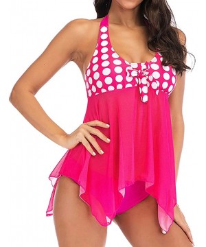 Trendy Swimsuit Womens Tankini Sets with Ladies Dot Print Bikini Set Swimwear - Pink - CZ18RHOHNRH $15.92-Sets