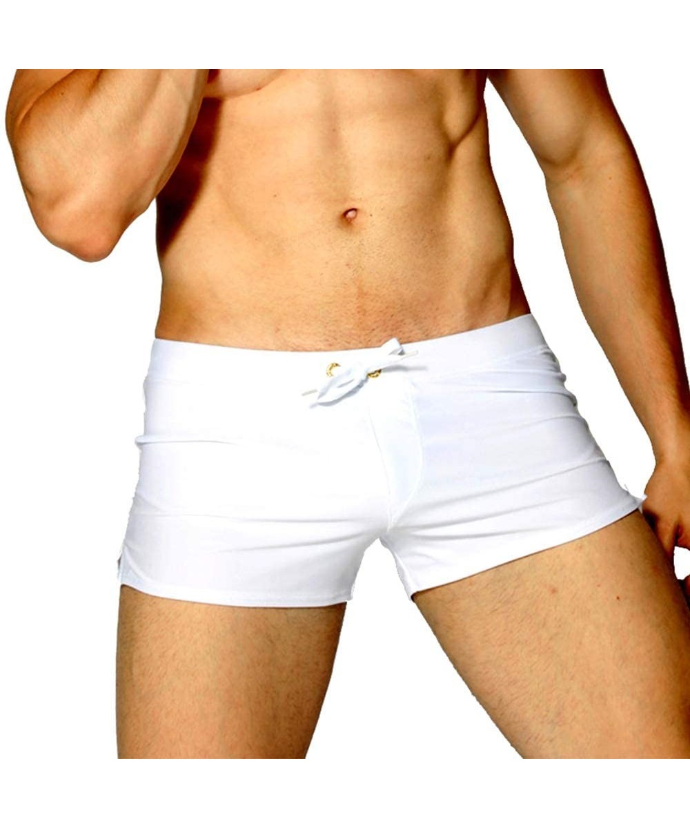 Mens Boys Sexy Swimwear Swim Boxer Briefs Board Surfing Shorts Swimming Trunks Swimsuit - White - C518DC5YYIT $10.96-Briefs