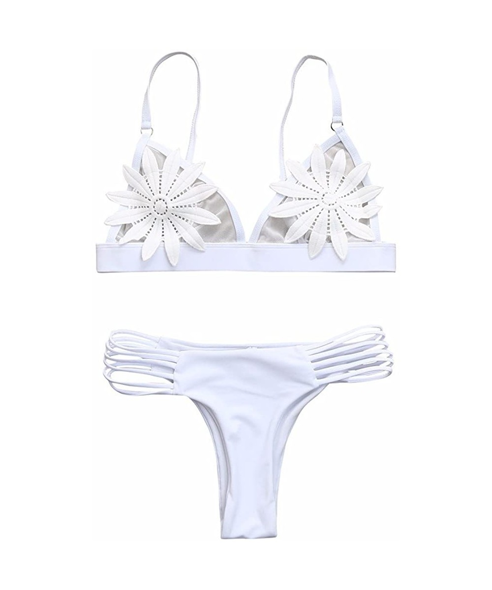 Padded Bra-Sexy Women Floral Push-up Bikini Set Swimsuit Swimwear Bathing Set - White - CZ18033A654 $17.02-Sets