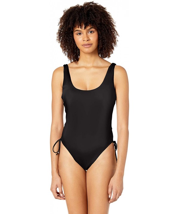 Women's Lace Up Adjustable Side Tie High Leg One Piece Swimsuit - Black//Solids - C418Y7DO7KX $41.31-One-Pieces