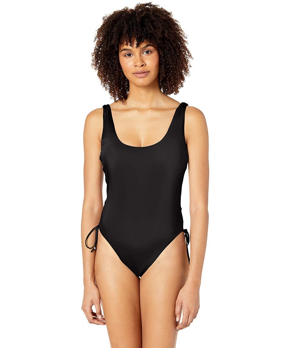 Women's Lace Up Adjustable Side Tie High Leg One Piece Swimsuit - Black//Solids - C418Y7DO7KX $41.31-One-Pieces