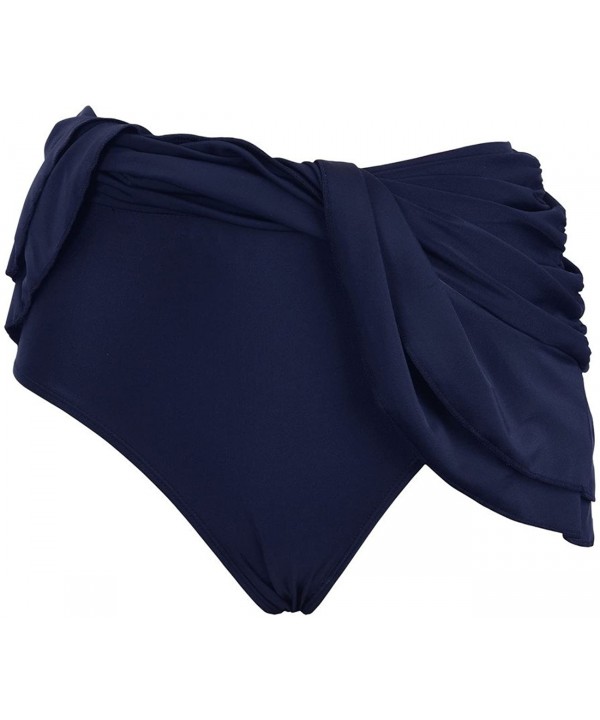 Womens High Waist Swim Skirt Bikini Bottom Ruffle Hem Swim Bottom Tankini - Navy - C918DA0CIL9 $13.94-Bottoms