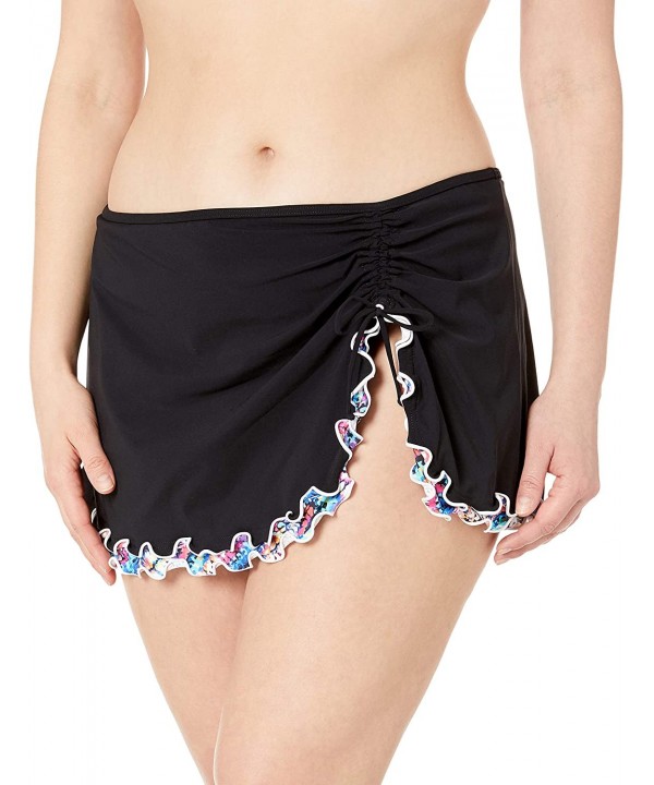 Women's Plus-Size Lettuce Ruffle Side Tie Skirted Swimsuit Bottom - Fantasia Black - CU18GDOUSL3 $44.80-Bottoms