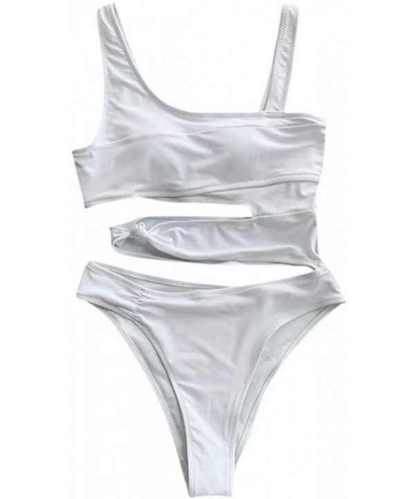 Women's Solid Piece of Swimsuit Bikini Swimwear Beachwear Custume Bathing Suit - White - CQ1962N45KX $14.61-Tankinis