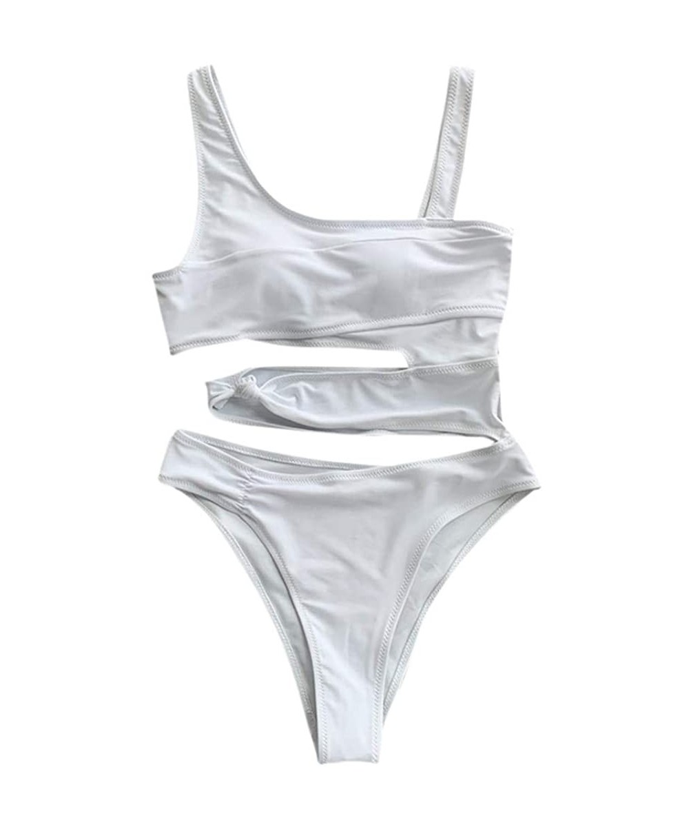 Women's Solid Piece of Swimsuit Bikini Swimwear Beachwear Custume Bathing Suit - White - CQ1962N45KX $14.61-Tankinis