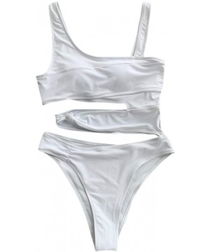 Women's Solid Piece of Swimsuit Bikini Swimwear Beachwear Custume Bathing Suit - White - CQ1962N45KX $14.61-Tankinis