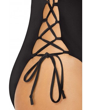 Women's Lace Up Adjustable Side Tie High Leg One Piece Swimsuit - Black//Solids - C418Y7DO7KX $41.31-One-Pieces