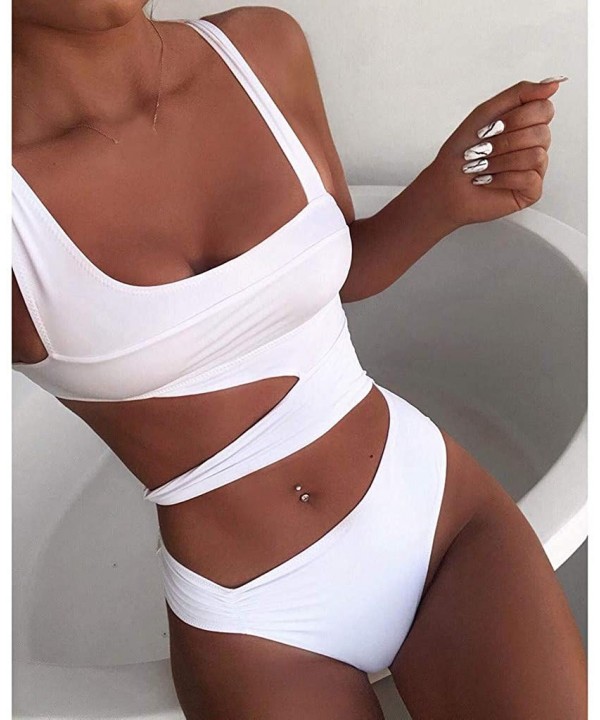 Women's Solid Piece of Swimsuit Bikini Swimwear Beachwear Custume Bathing Suit - White - CQ1962N45KX $14.61-Tankinis