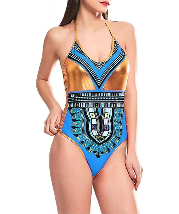 Women Sexy One Piece Metalic Gold Indian Printing Swimsuit Beach Club Bodysuit - Green - C9180GI882D $13.02-One-Pieces