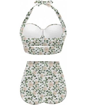 Women's Halter Summer Bright Floral Print Funny Swimsuits High Waisted Bikini Set - Green-1 - C2196D3UCC2 $38.36-Tankinis