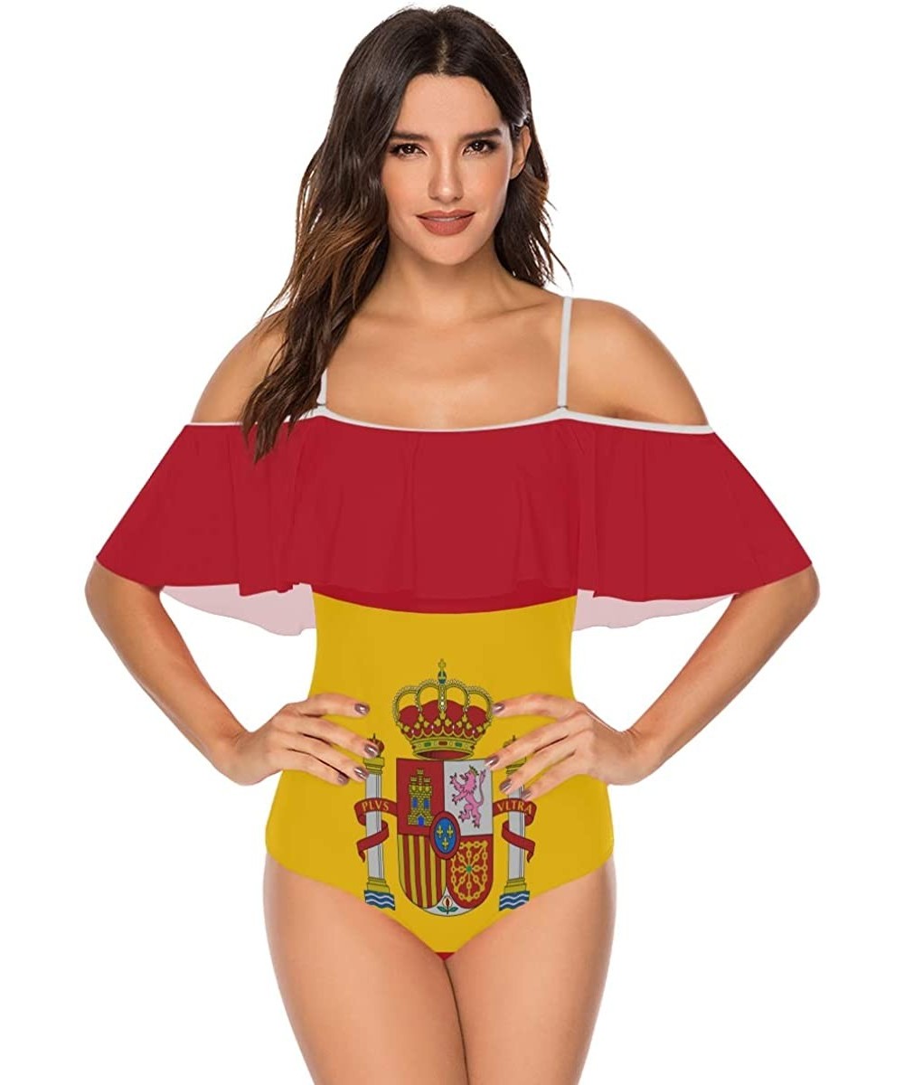 Women Sexy One Piece Monokini Flag Pattern Print Ruffled Off Shoulder Flounce Bikini Set Swimsuits - Flag 10 - CQ1900Y5GDD $2...