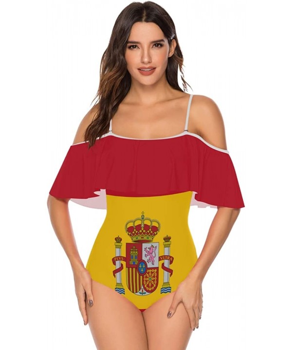 Women Sexy One Piece Monokini Flag Pattern Print Ruffled Off Shoulder Flounce Bikini Set Swimsuits - Flag 10 - CQ1900Y5GDD $2...