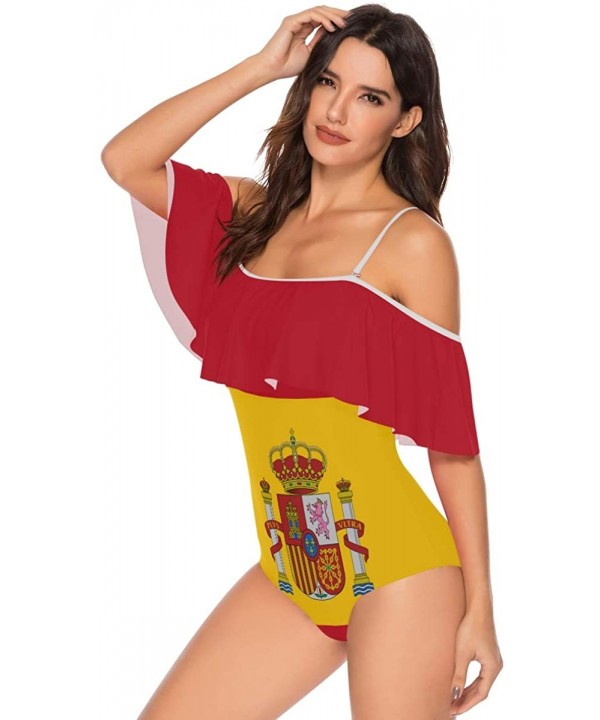 Women Sexy One Piece Monokini Flag Pattern Print Ruffled Off Shoulder Flounce Bikini Set Swimsuits - Flag 10 - CQ1900Y5GDD $2...