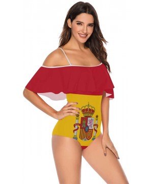 Women Sexy One Piece Monokini Flag Pattern Print Ruffled Off Shoulder Flounce Bikini Set Swimsuits - Flag 10 - CQ1900Y5GDD $2...