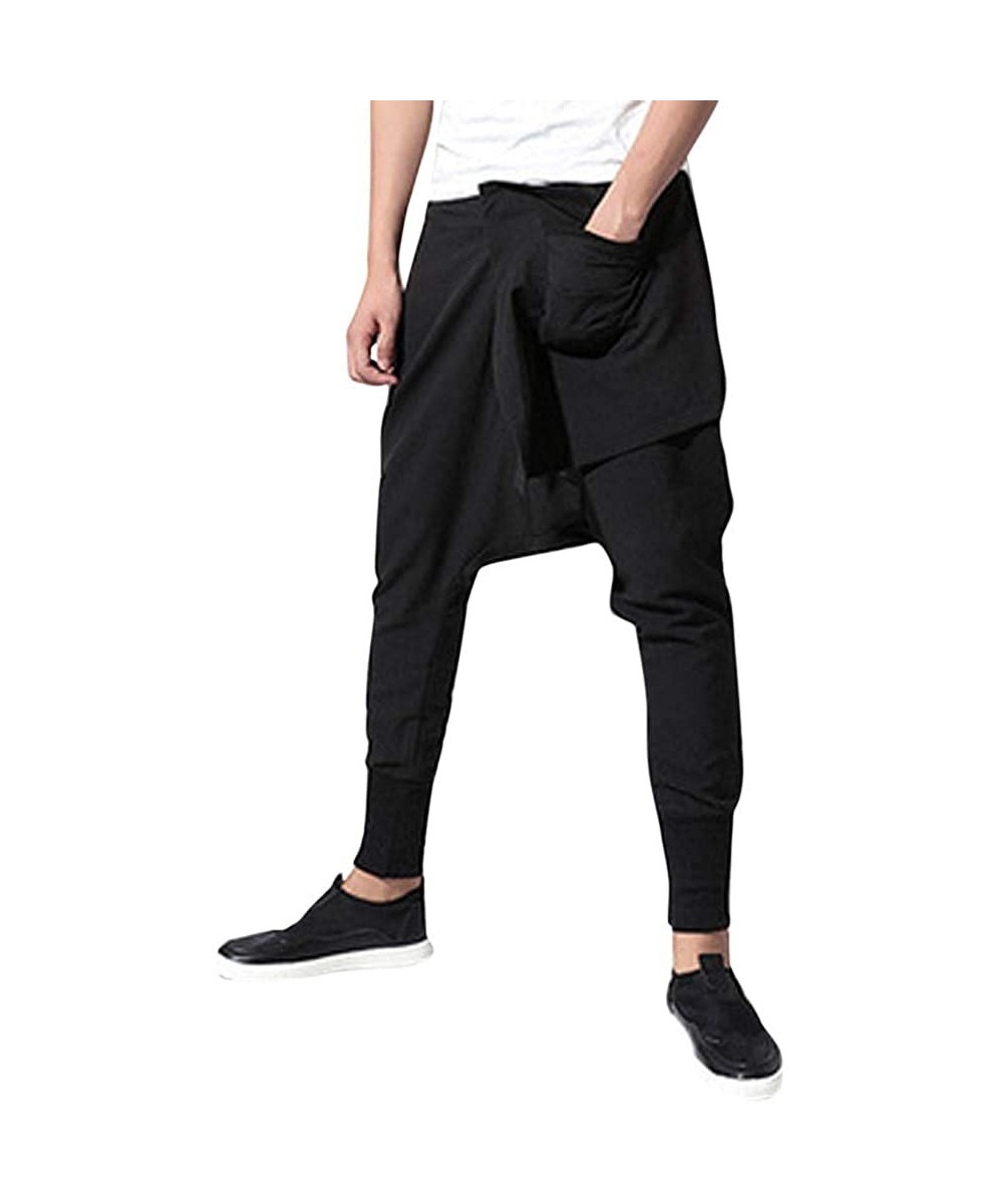 Men's Baggy Harem Pants Aladdin Jogging Hippie Yoga Drop Crotch Capri Pants with Pockets - Black1 - C119CS755K4 $30.92-Briefs