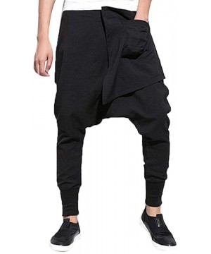 Men's Baggy Harem Pants Aladdin Jogging Hippie Yoga Drop Crotch Capri Pants with Pockets - Black1 - C119CS755K4 $30.92-Briefs