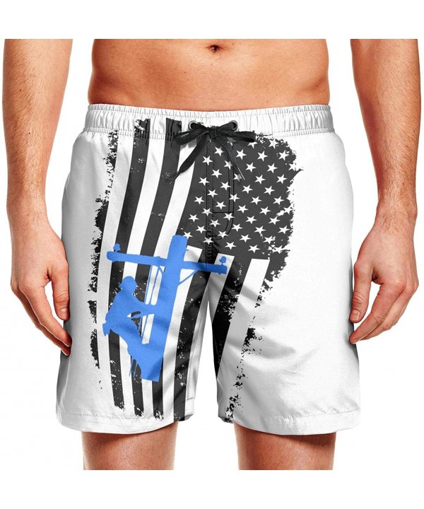 Men's Board Shorts Quick Dry American Eskimo Duo Swim Board Trunks - American Flag Lineman - CE18T4TLMTA $29.83-Board Shorts